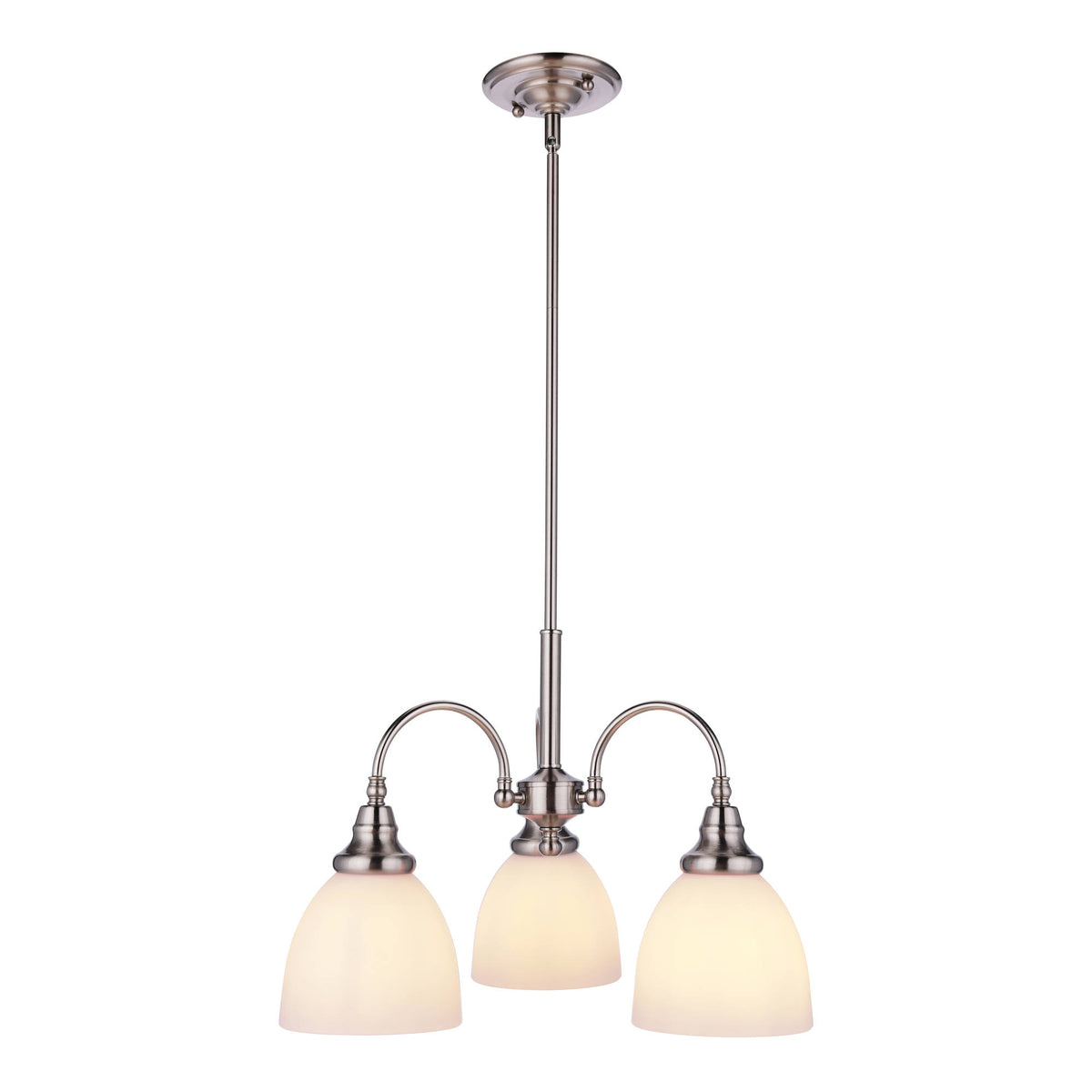 Benson 3 Light Pendant Arms Down, Brushed Nickel