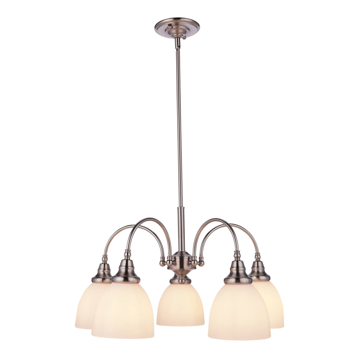 Benson 5 Light Pendant Arms Down, Brushed Nickel