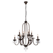 Lumet 8 Light Crystal Glass Chandelier, Antique Brass