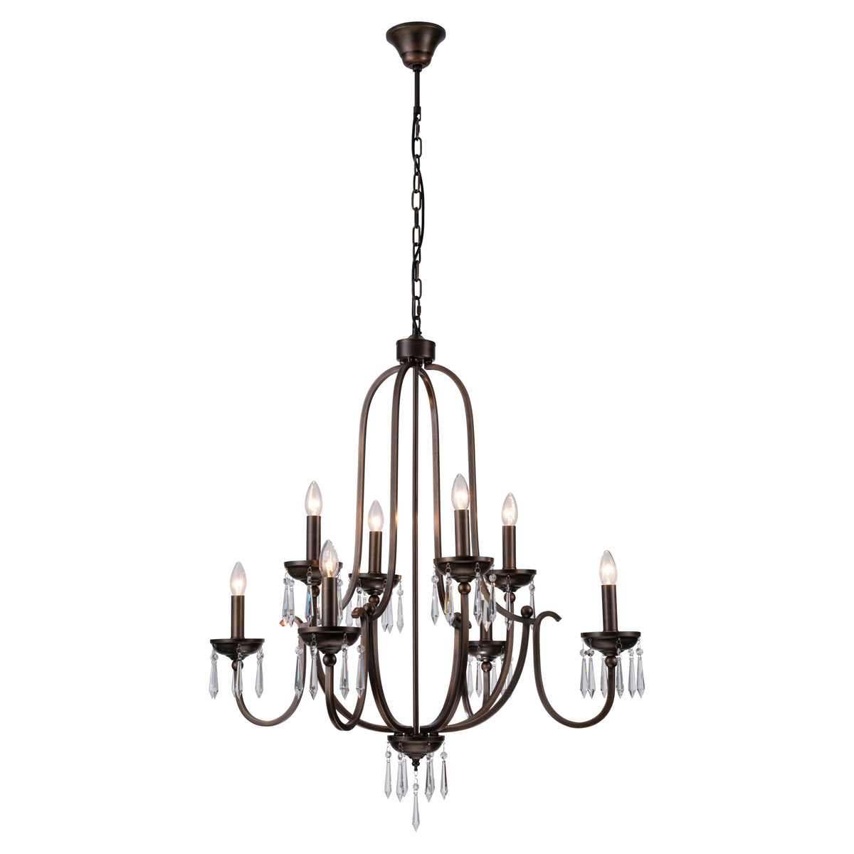 Lumet 8 Light Crystal Glass Chandelier, Antique Brass