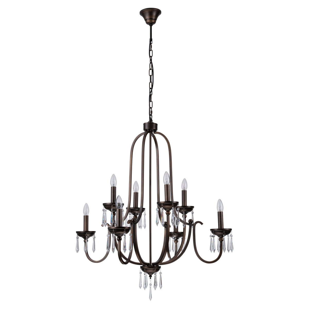 Lumet 8 Light Crystal Glass Chandelier, Antique Brass