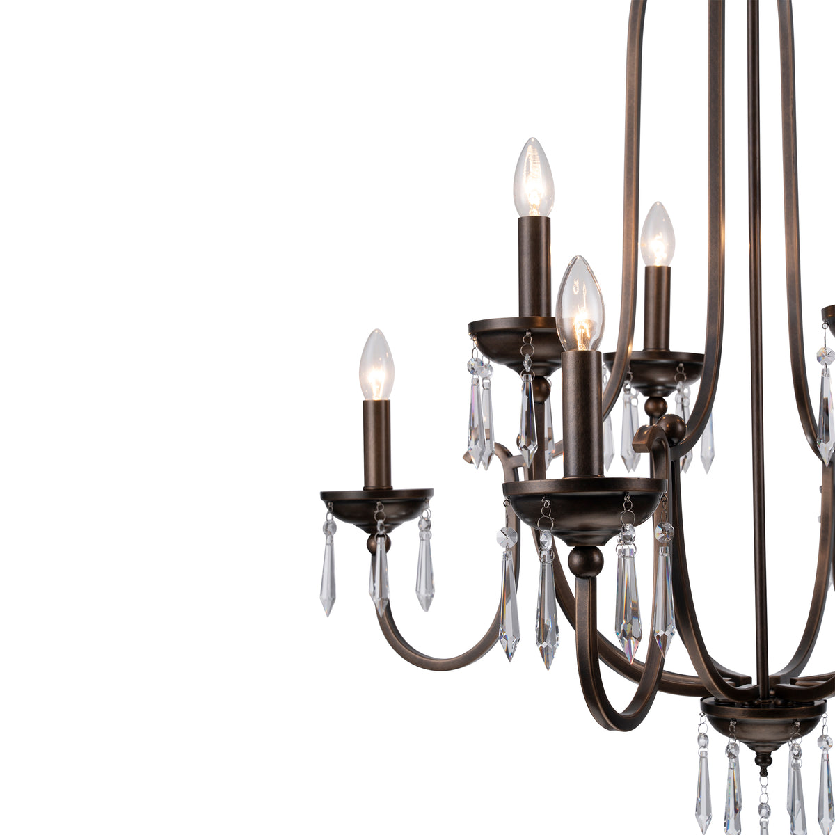 Lumet 8 Light Crystal Glass Chandelier, Antique Brass