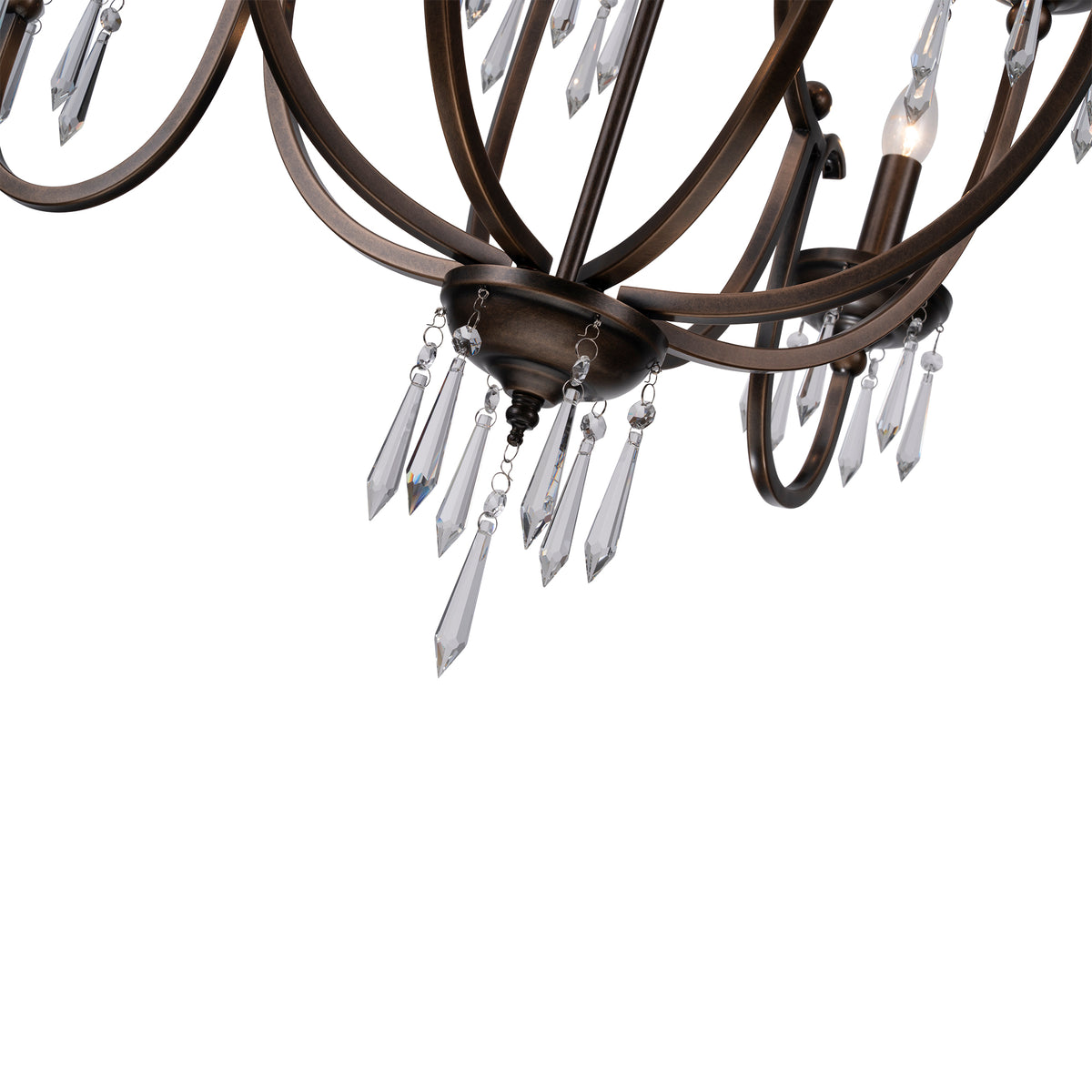 Lumet 8 Light Crystal Glass Chandelier, Antique Brass