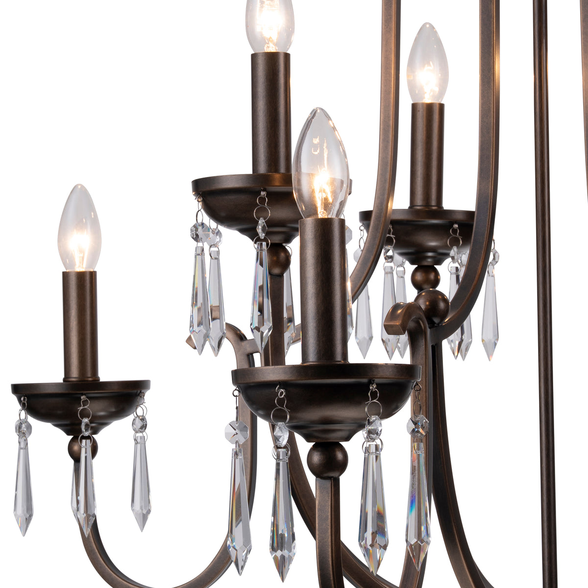 Lumet 8 Light Crystal Glass Chandelier, Antique Brass