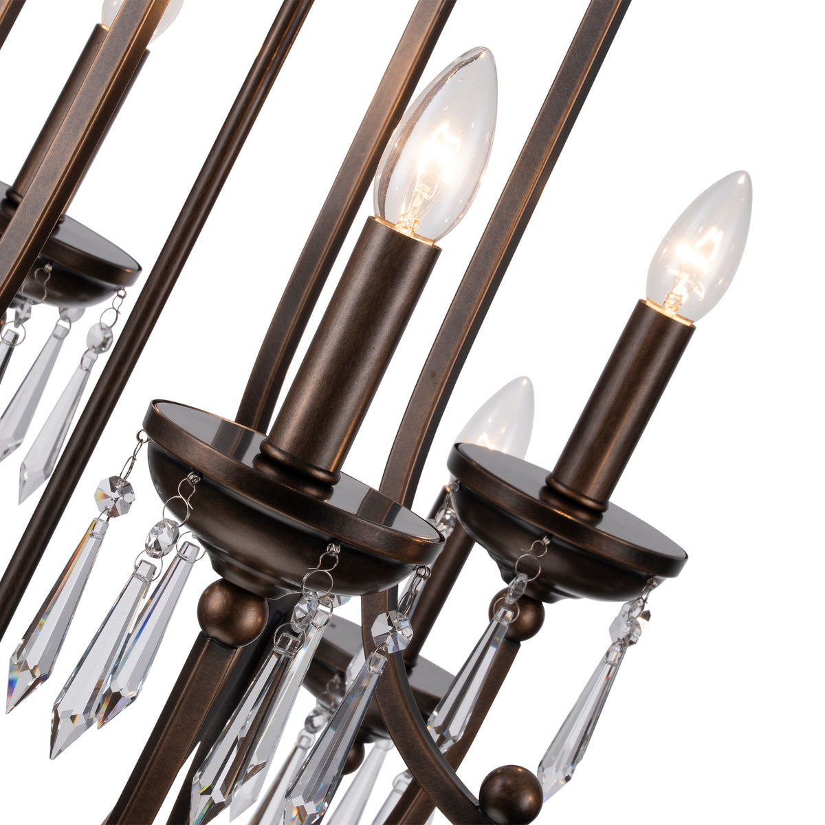 Lumet 8 Light Crystal Glass Chandelier, Antique Brass