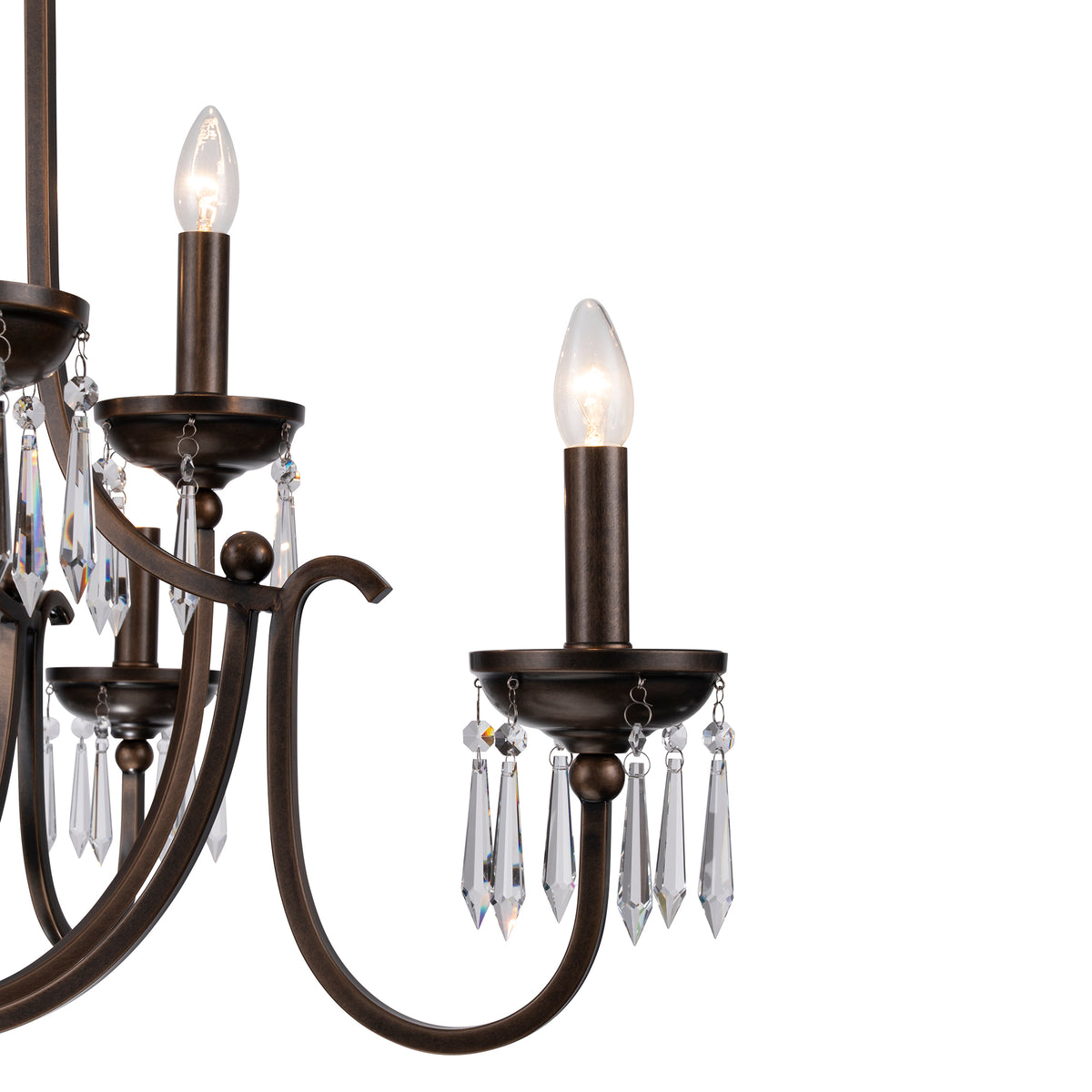 Lumet 8 Light Crystal Glass Chandelier, Antique Brass