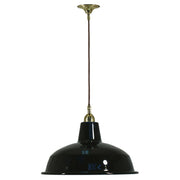 Warehouse 300mm Black Metal Shade on Cloth Cord Suspension, Polished Brass