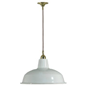 Warehouse 300mm White Metal Shade on Cloth Cord Suspension, Polished Brass