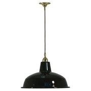 Warehouse 420mm Black Metal Shade on Cloth Cord Suspension, Polished Brass