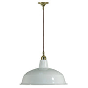 Warehouse 420mm White Metal Shade on Cloth Cord Suspension, Polished Brass