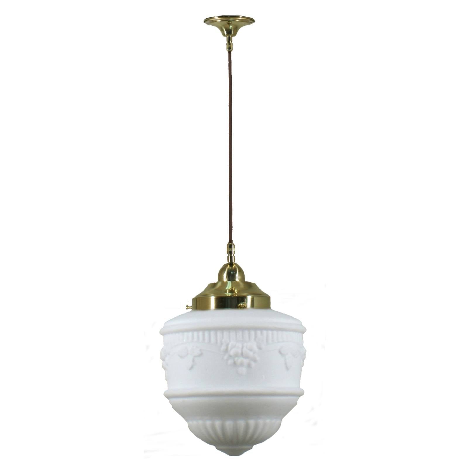 Senator 8'' Opal Matte on Cloth Cord Suspension, Polished Brass