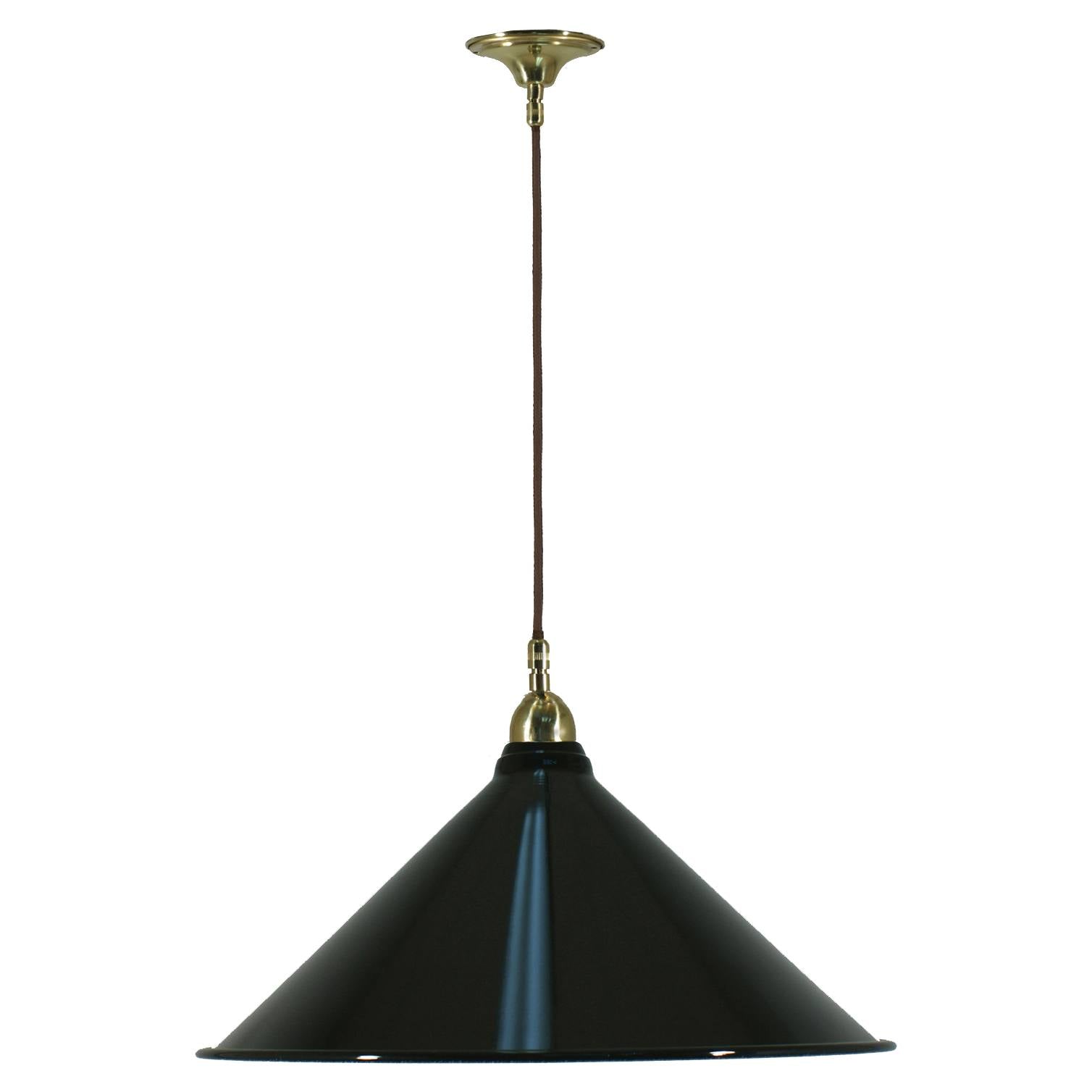 Edwardian 390mm Black Shade on Cloth Cord Suspension, Polished Brass