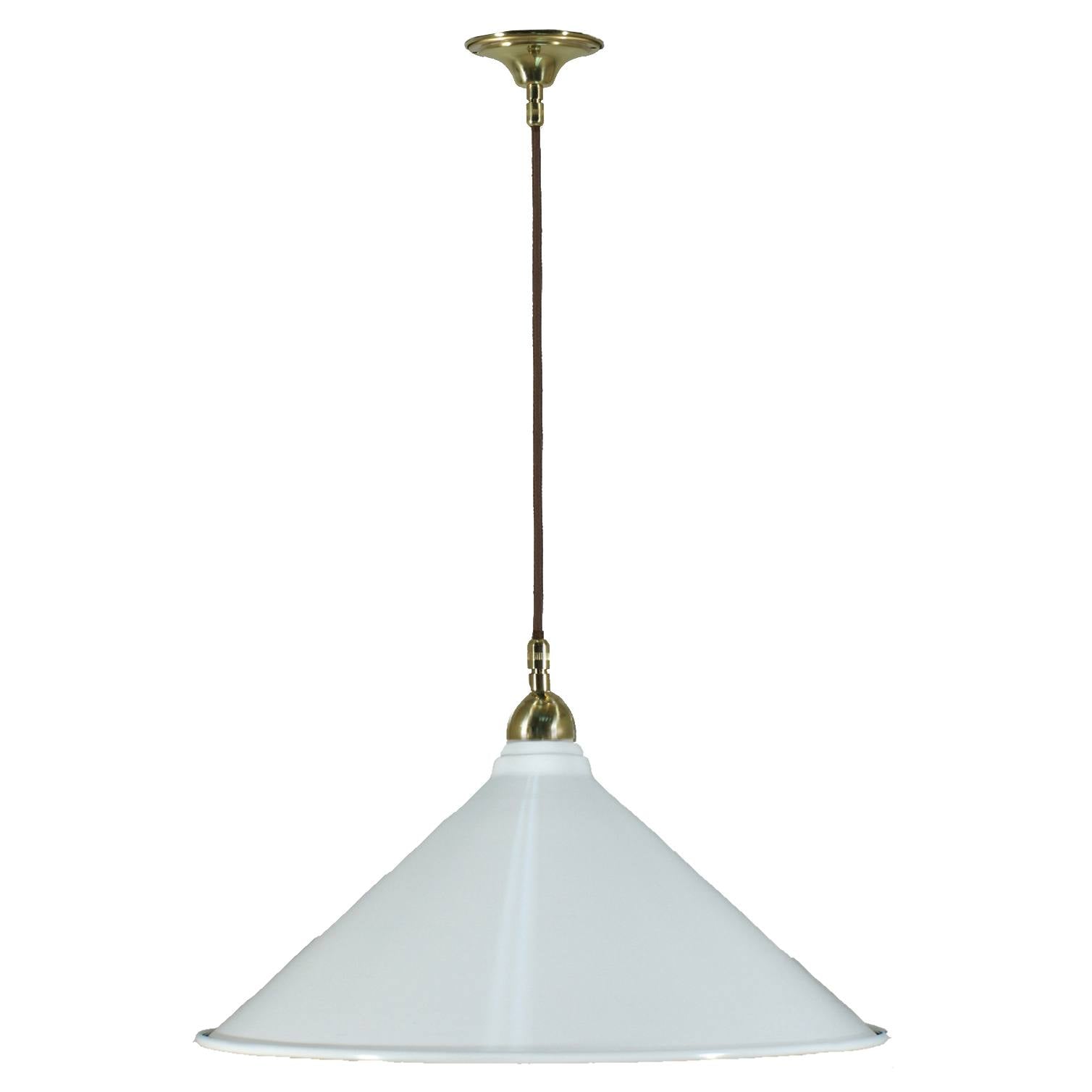 Edwardian 390mm White Shade on Cloth Cord Suspension, Polished Brass
