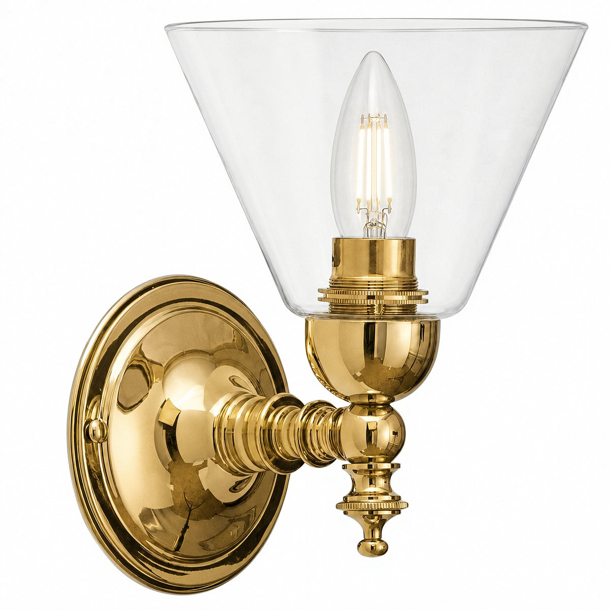 Koscina Wall Light with Cono Clear Shade, Polished Brass