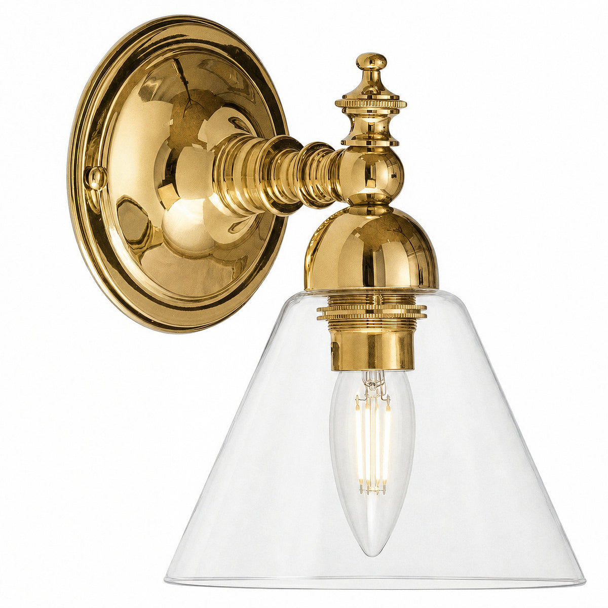 Koscina Wall Light with Cono Clear Shade, Polished Brass