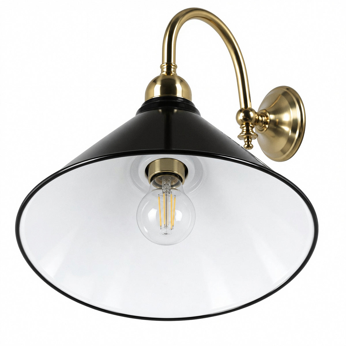 Luke Wall Light Polished Brass with Edwardian 250mm Black Metal Shade