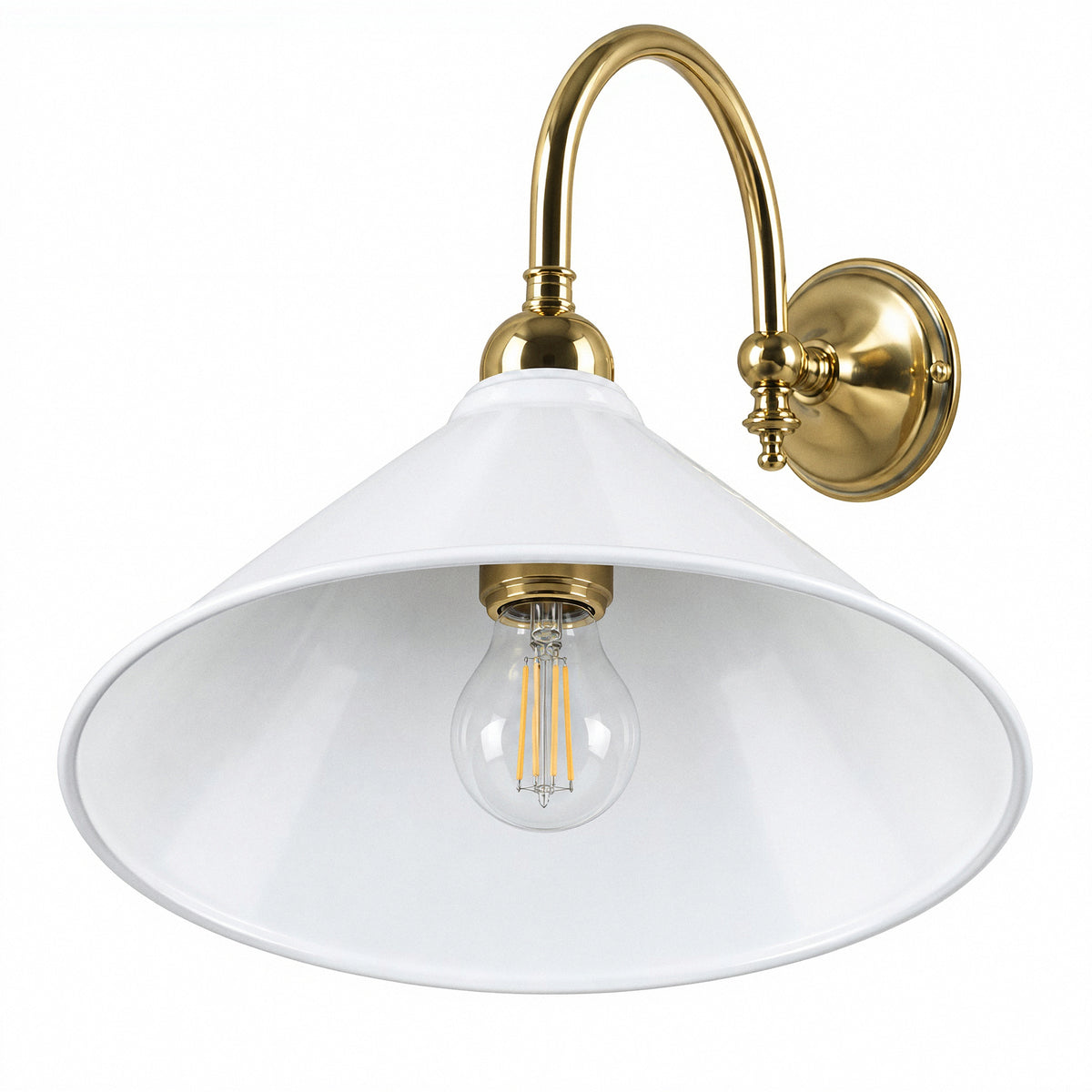 Luke Wall Light Polished Brass with Edwardian 250mm White Metal Shade