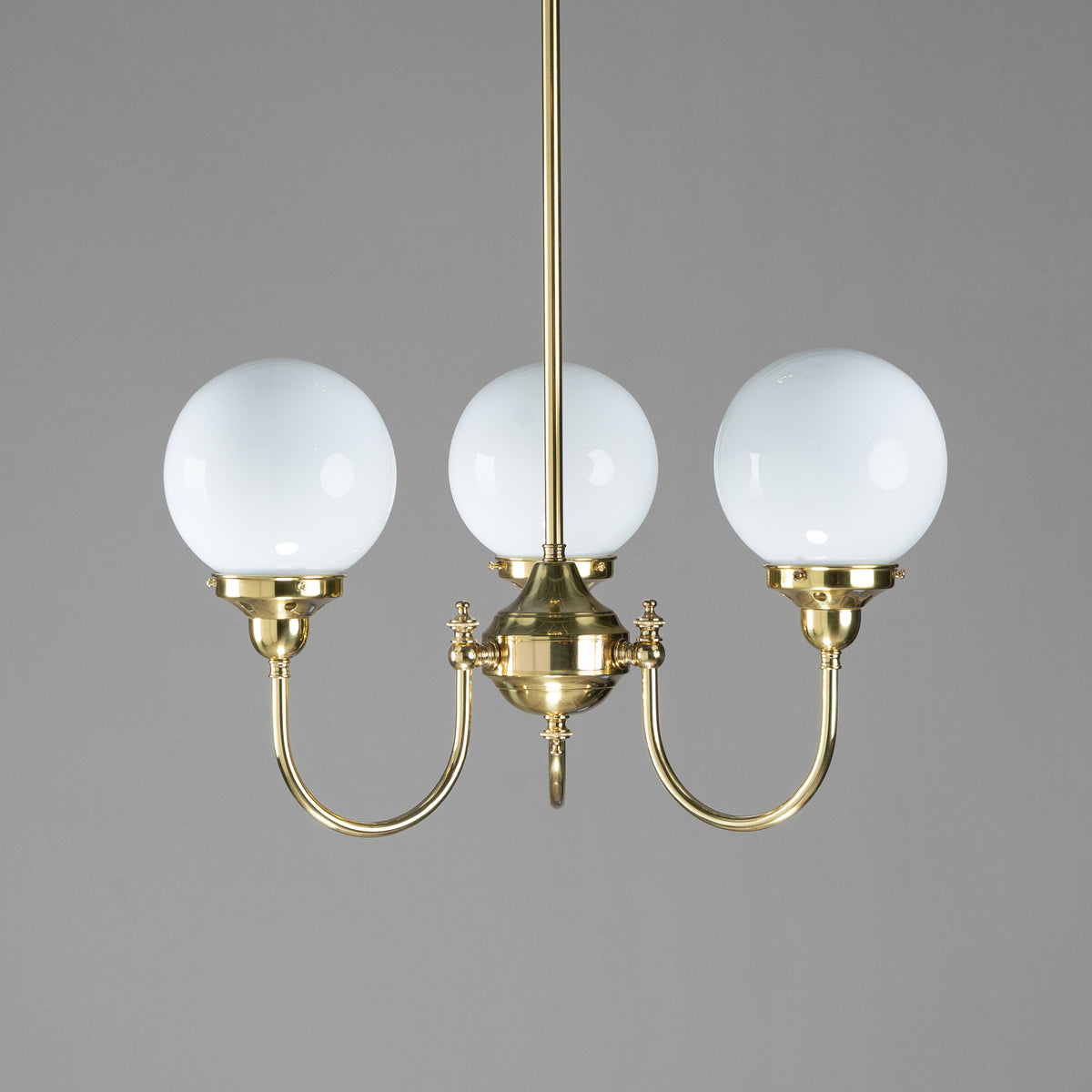 Luke 3 Light Pendant Polished Brass with 6'' Opal Gloss Spheres