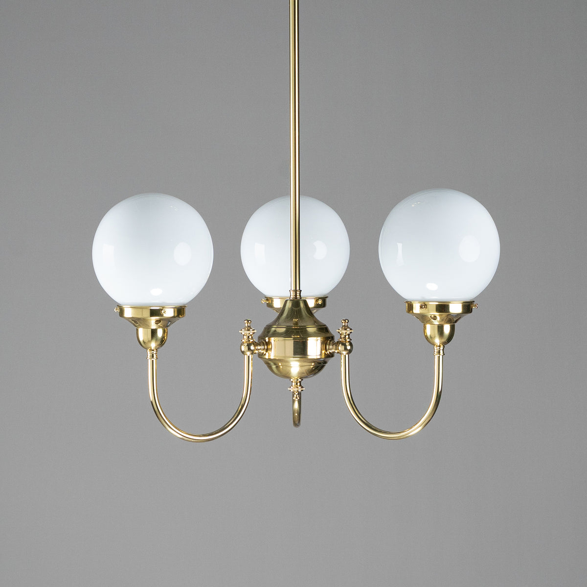 Luke 3 Light Pendant Polished Brass with 6'' Opal Gloss Spheres