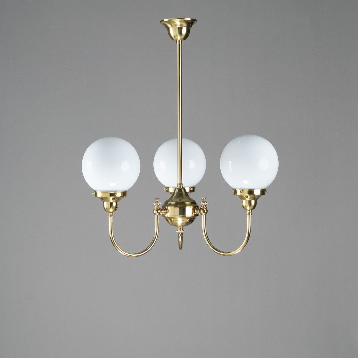 Luke 3 Light Pendant Polished Brass with 6'' Opal Gloss Spheres