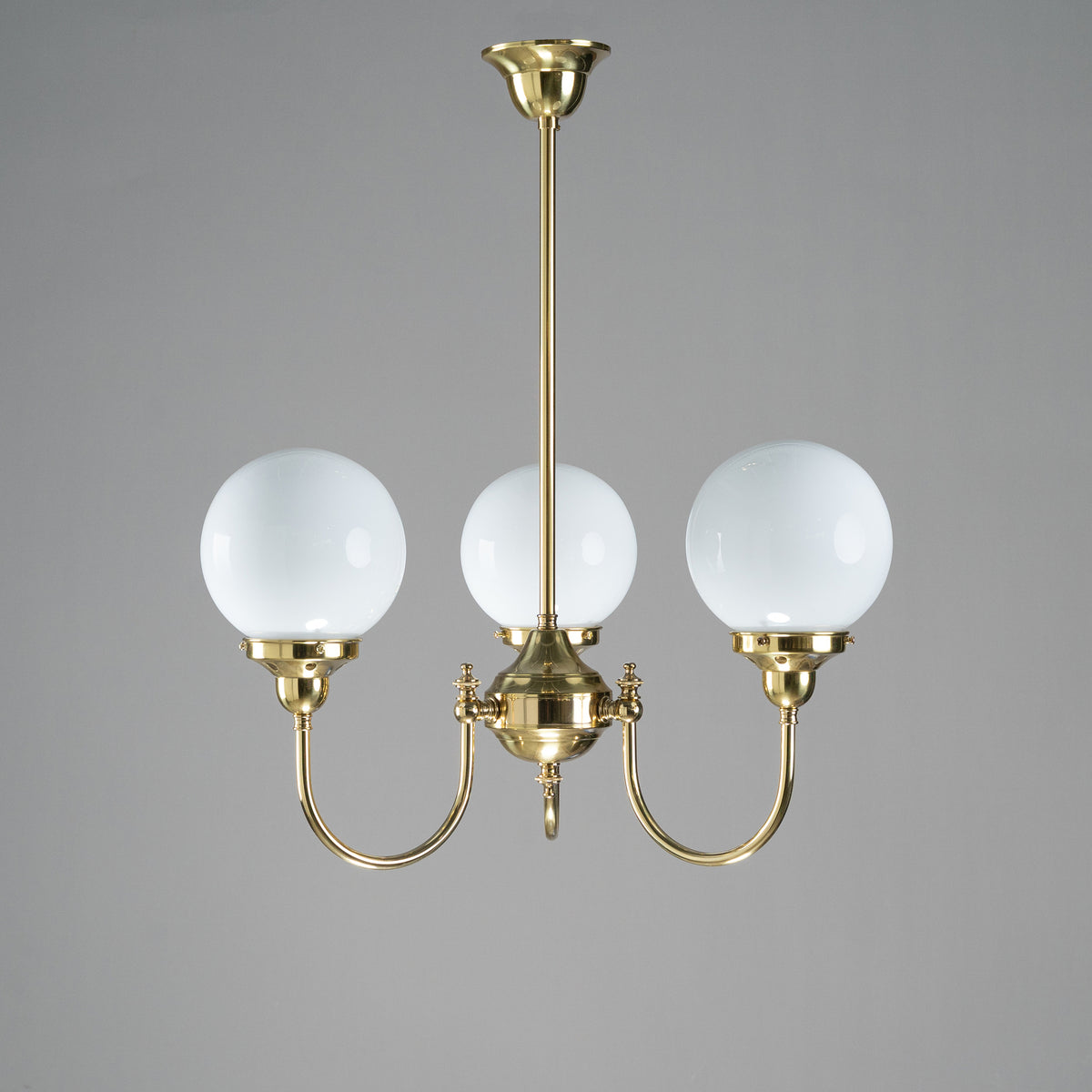 Luke 3 Light Pendant Polished Brass with 6'' Opal Gloss Spheres