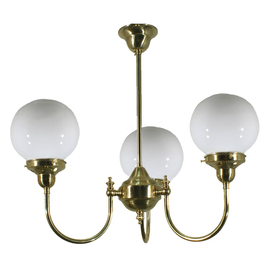 Luke 3 Light Pendant Polished Brass with 6'' Opal Gloss Spheres