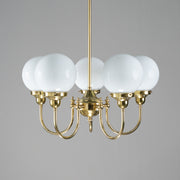 Luke 5 Light Pendant Polished Brass with 6'' Opal Gloss Spheres