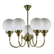 Luke 5 Light Pendant Polished Brass with 6'' Opal Gloss Spheres
