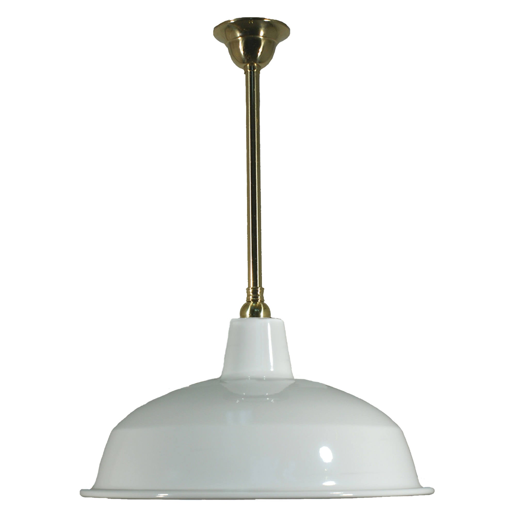 Warehouse 420mm White Metal Shade on Rod Set 3/4'' x 1/2m, Polished Brass