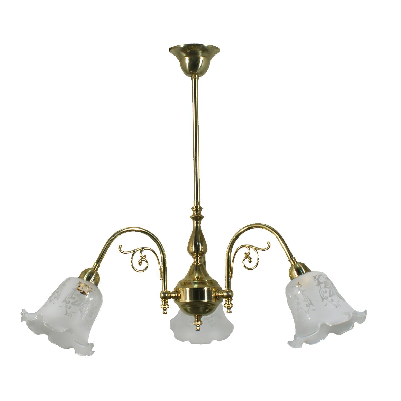 Victoriana 3 Light Pendant Polished Brass with 5008 29mm Frost Etched Shades
