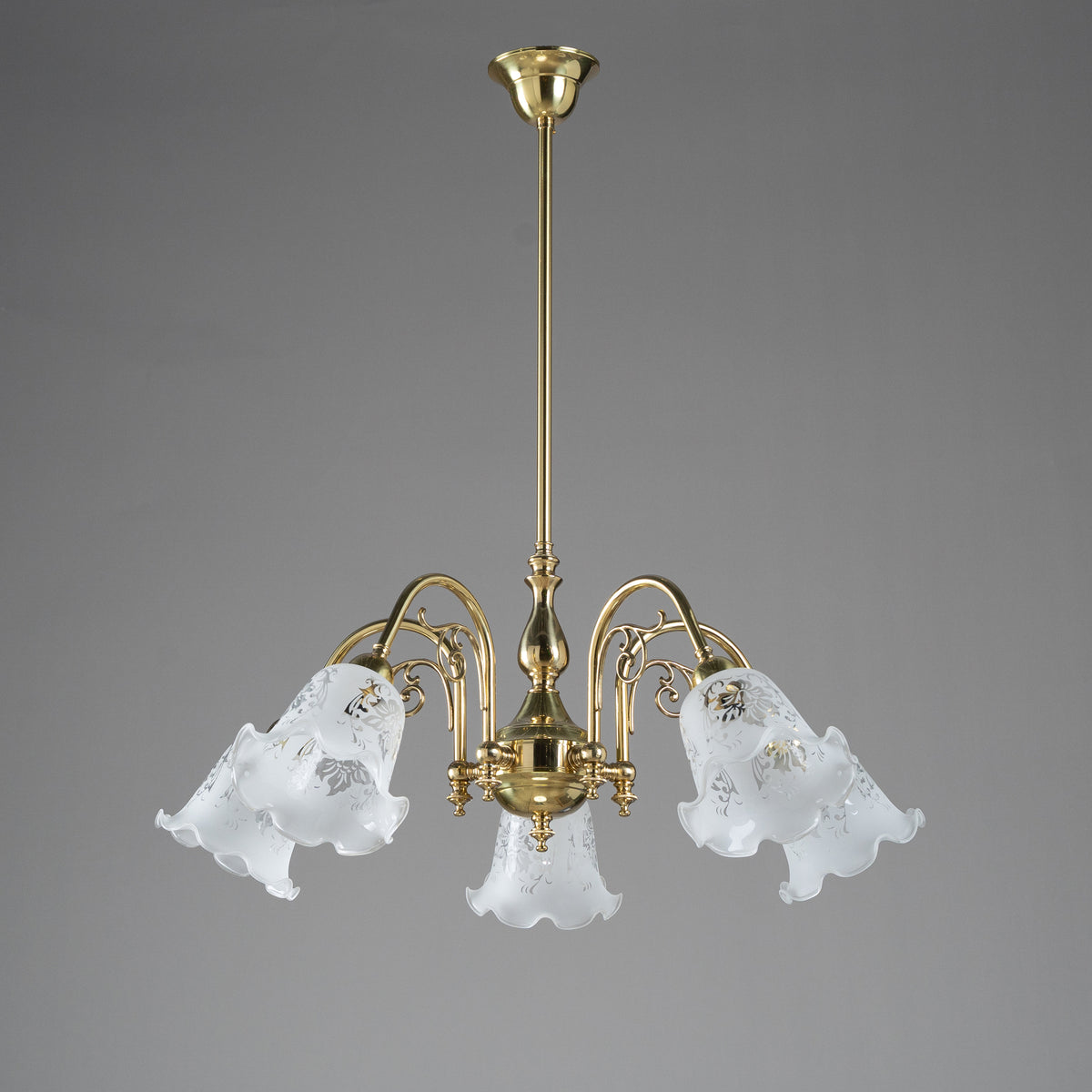 Victoriana 5 Light Pendant Polished Brass with 5008 29mm Frost Etched Shades
