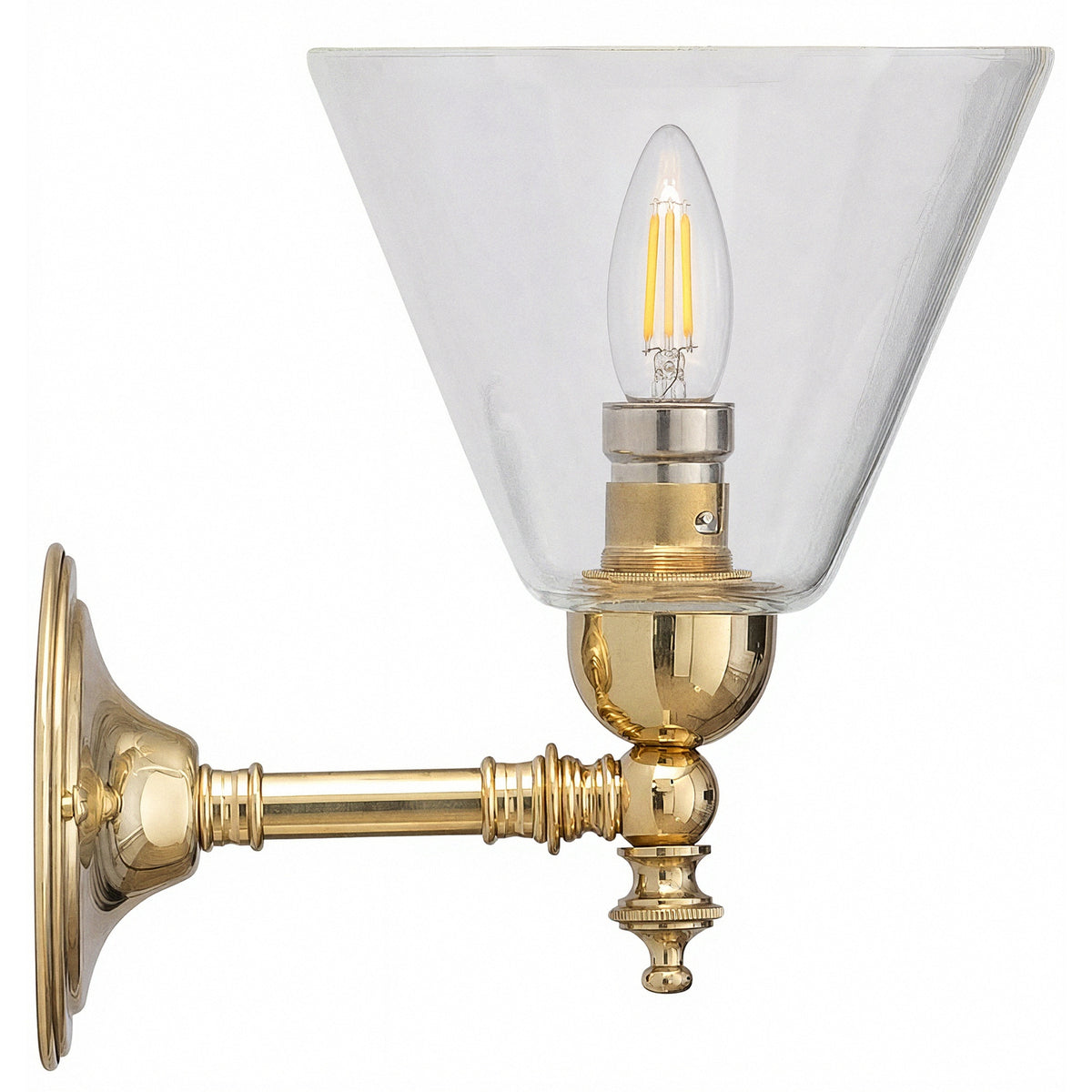 Waubra Wall Light with Cono Clear Shade, Polished Brass