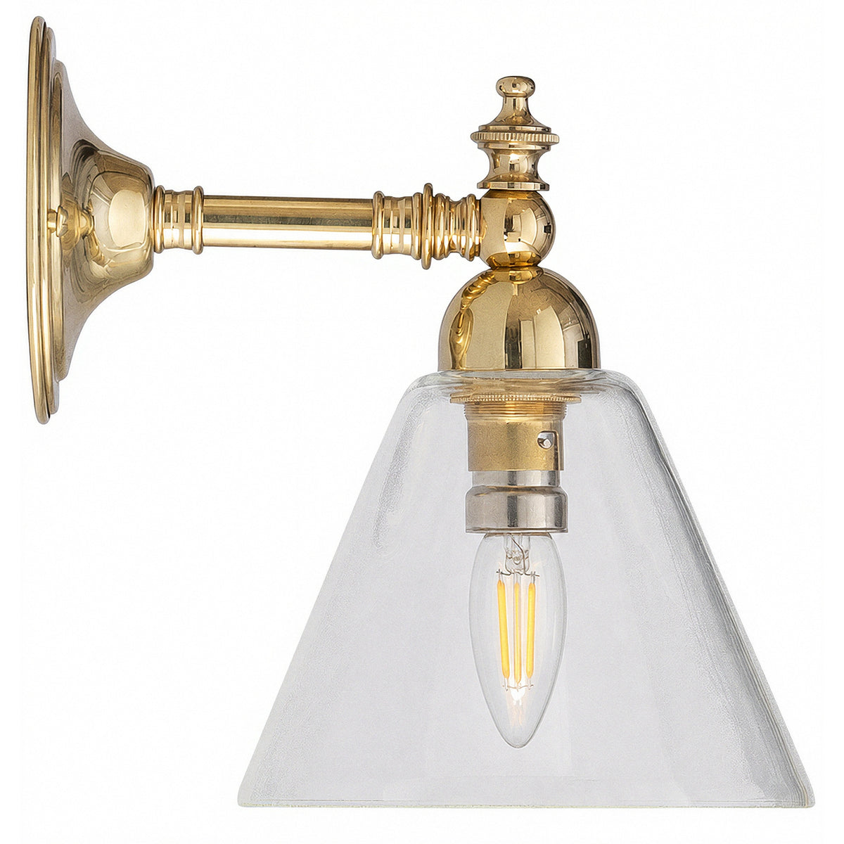 Waubra Wall Light with Cono Clear Shade, Polished Brass