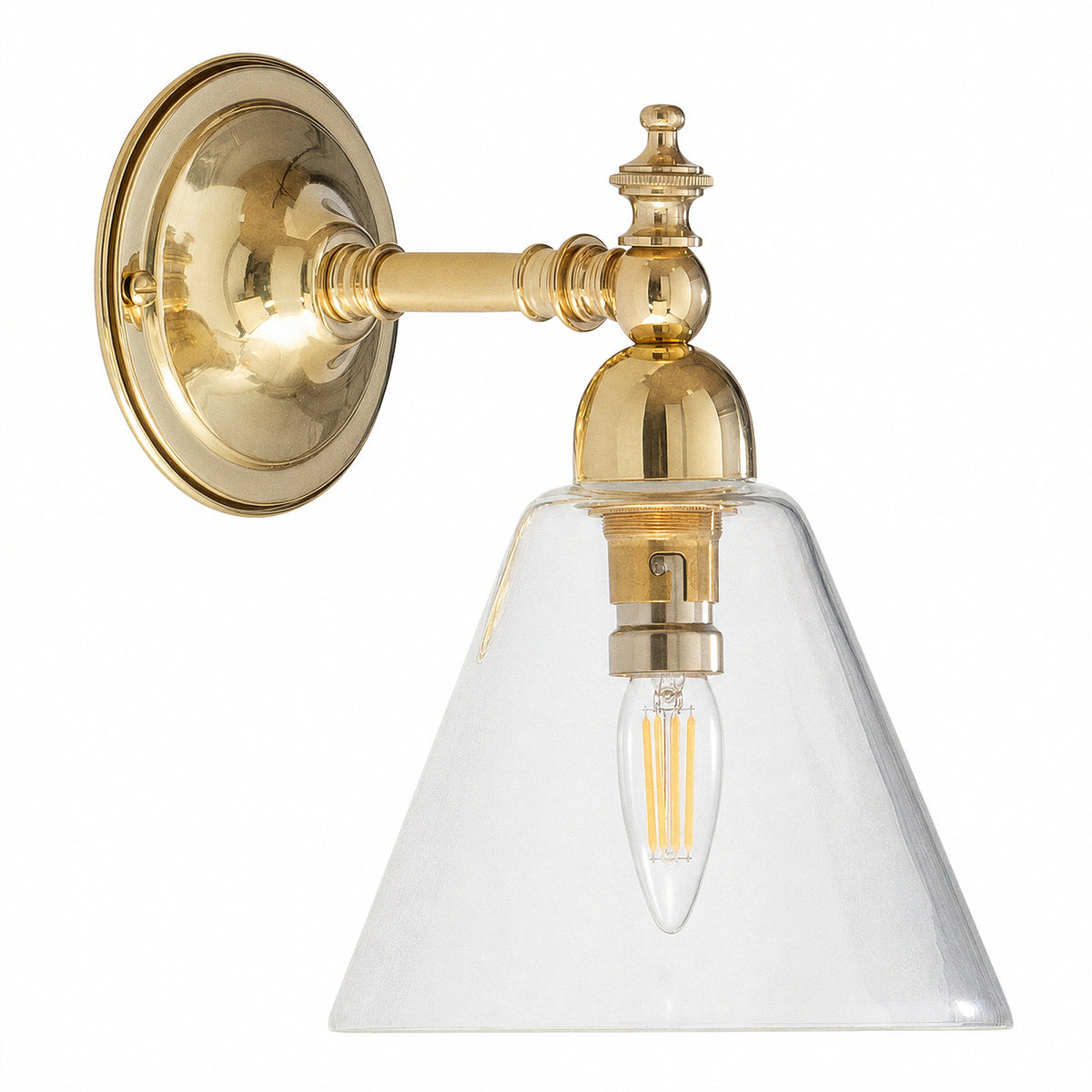 Waubra Wall Light with Cono Clear Shade, Polished Brass