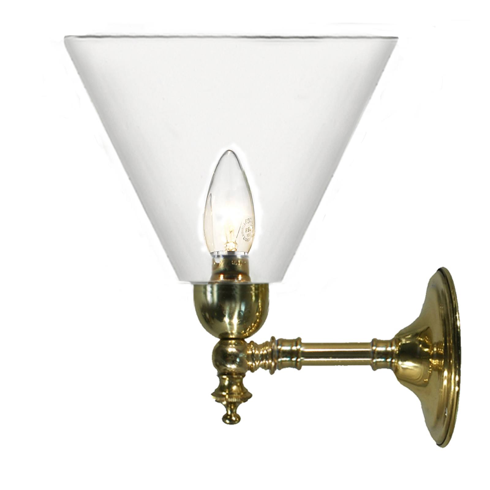 Waubra Wall Light with Cono Clear Shade, Polished Brass
