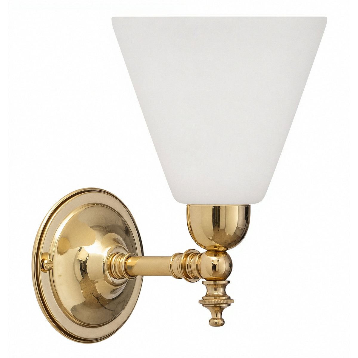 Waubra Wall Light with Cono Opal Matte Shade, Polished Brass