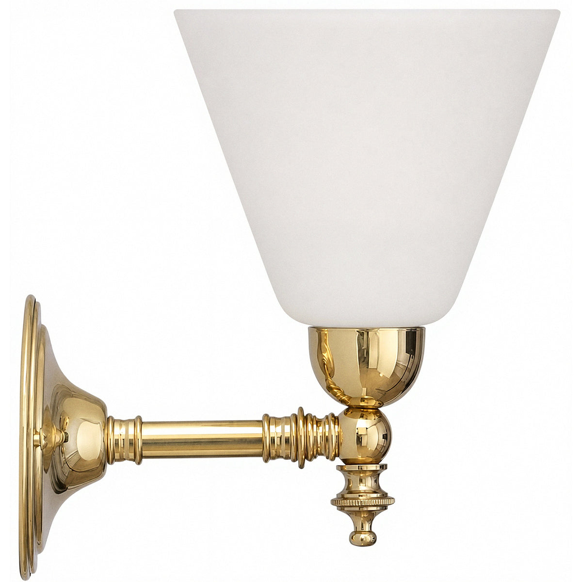 Waubra Wall Light with Cono Opal Matte Shade, Polished Brass