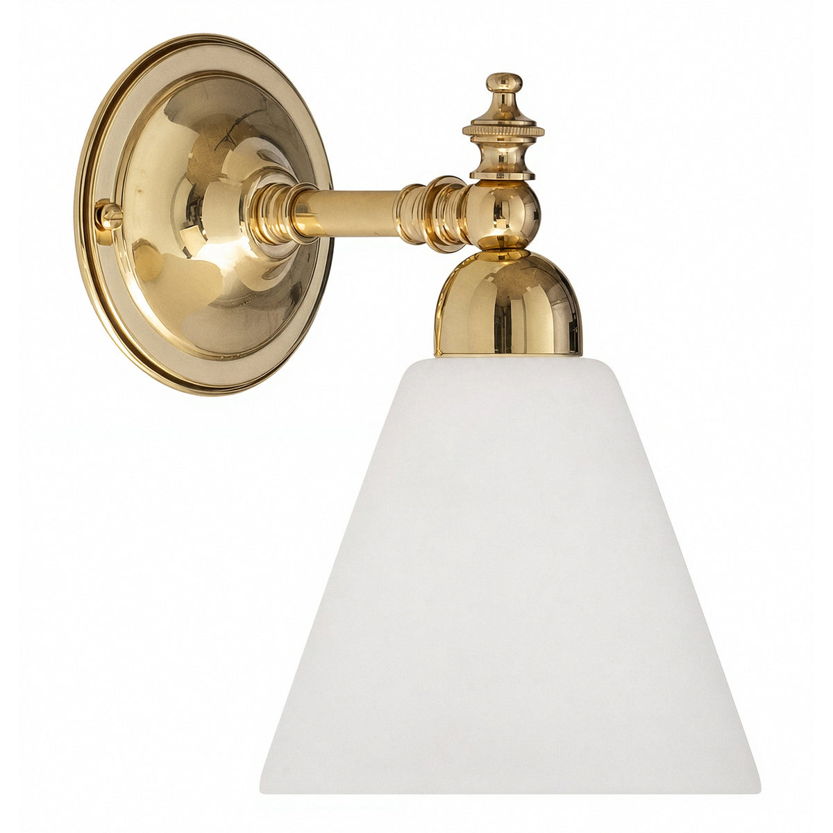 Waubra Wall Light with Cono Opal Matte Shade, Polished Brass