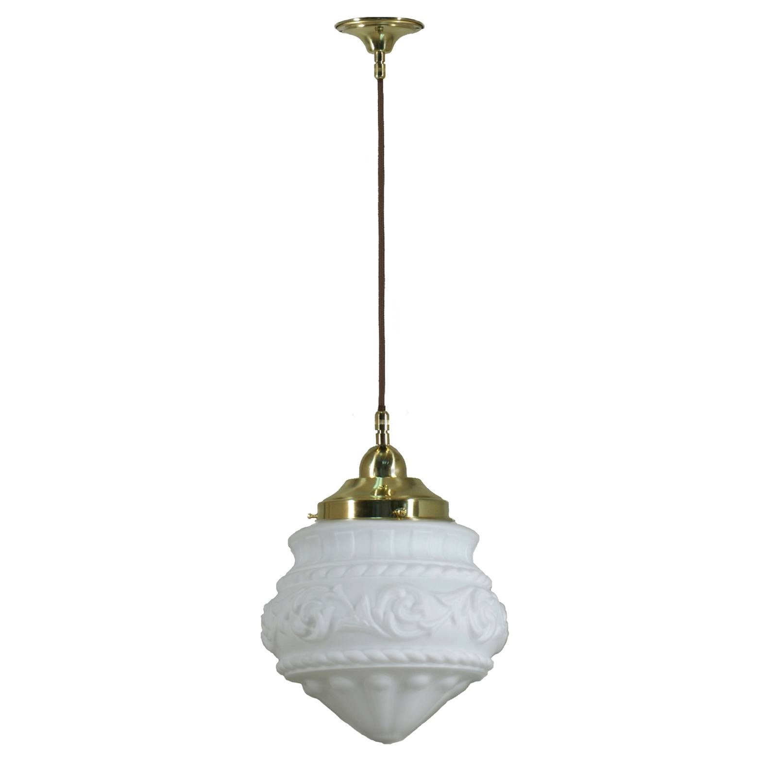 Premier 8'' Opal Matte on Cloth Cord Suspension, Polished Brass