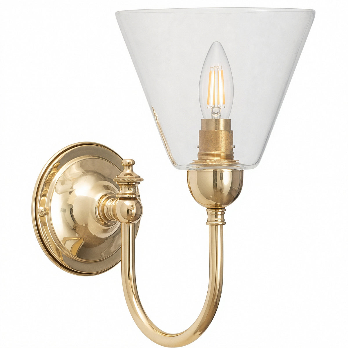 Loxton Wall Light with Cono Clear Shade, Polished Brass