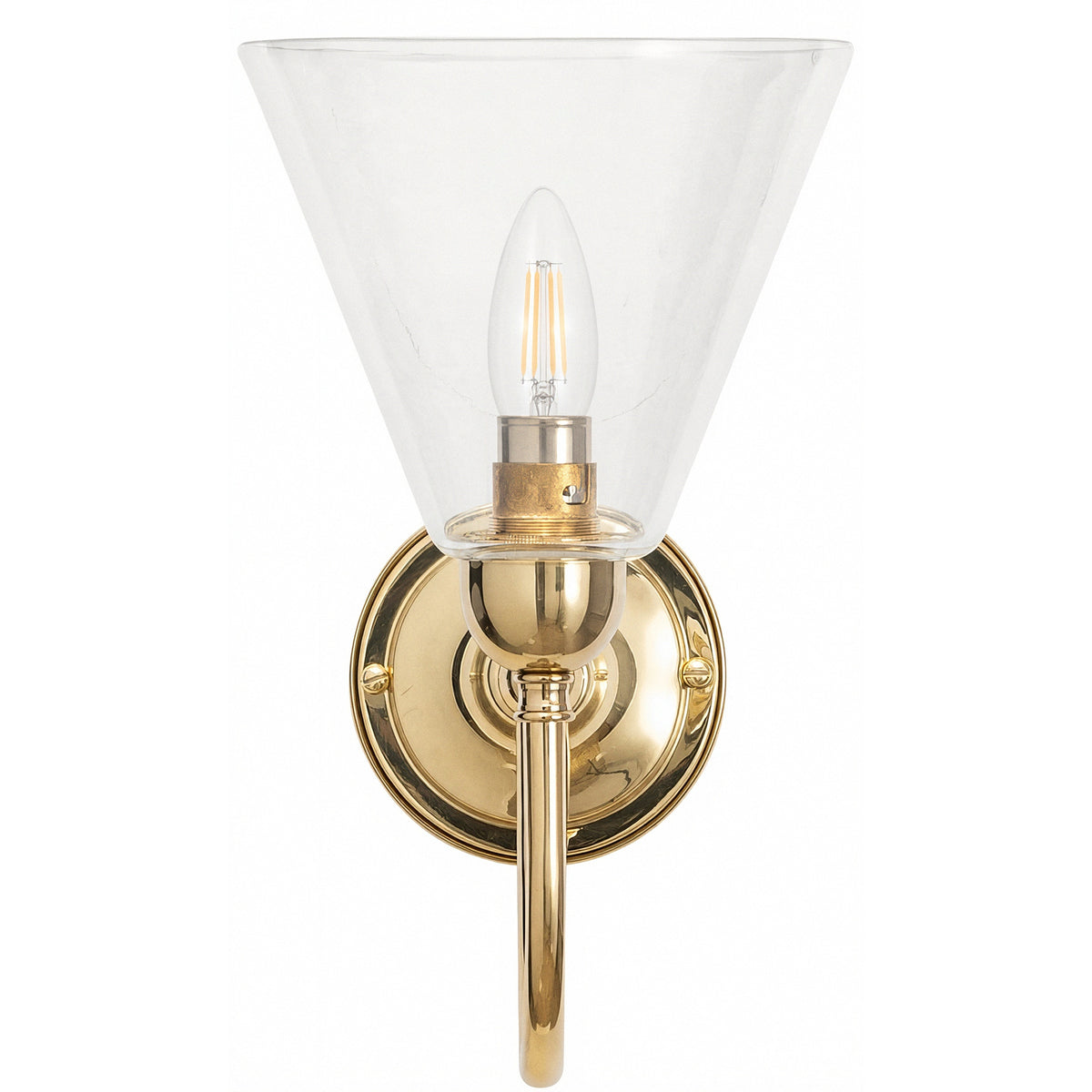 Loxton Wall Light with Cono Clear Shade, Polished Brass