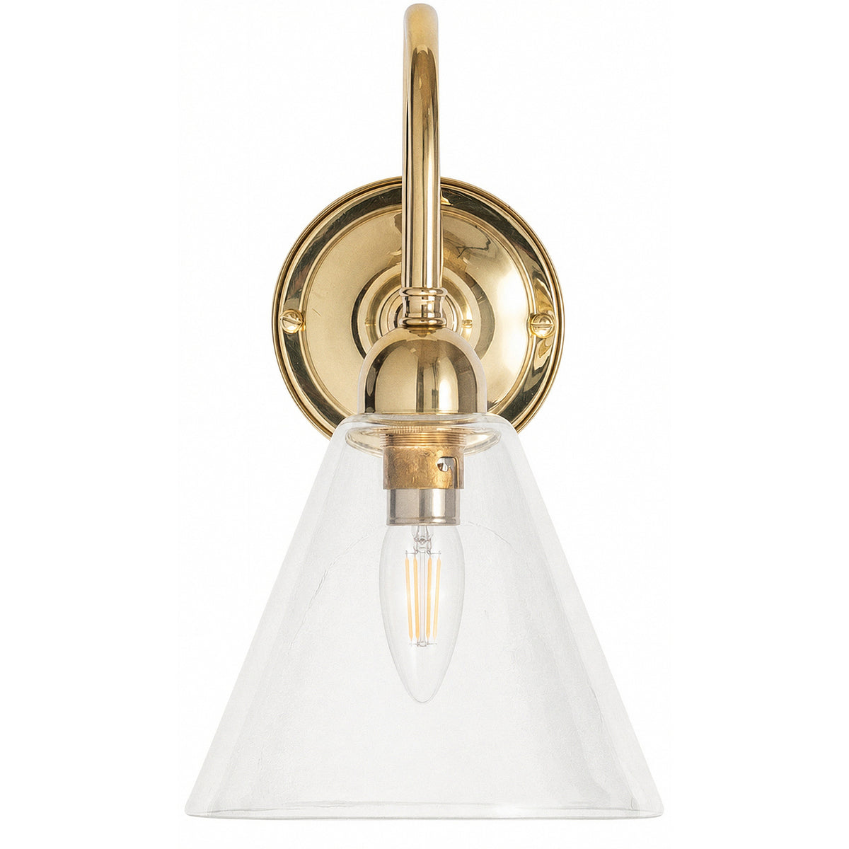 Loxton Wall Light with Cono Clear Shade, Polished Brass