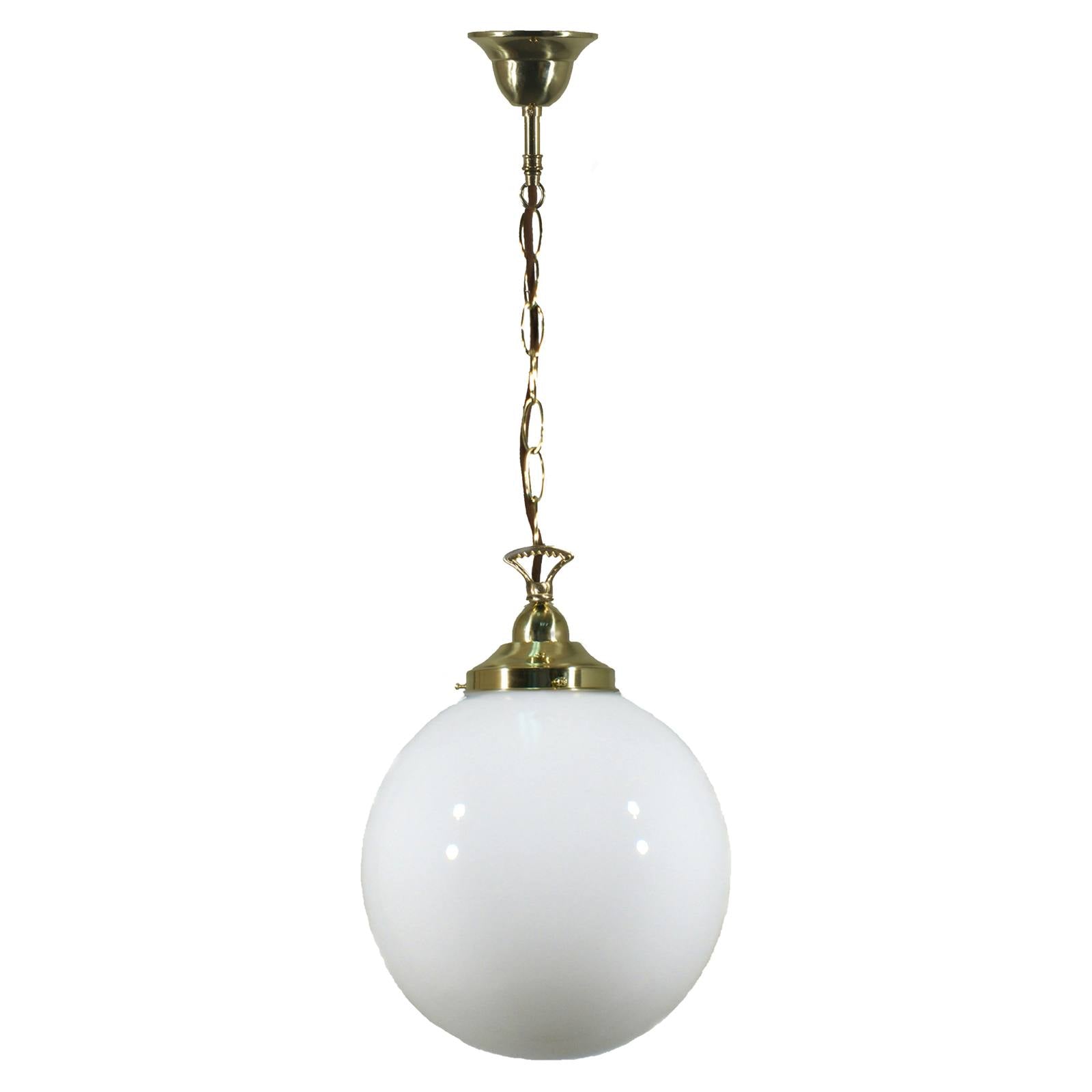 Sphere 10'' Opal Gloss on Single Chain Suspension, Polished Brass