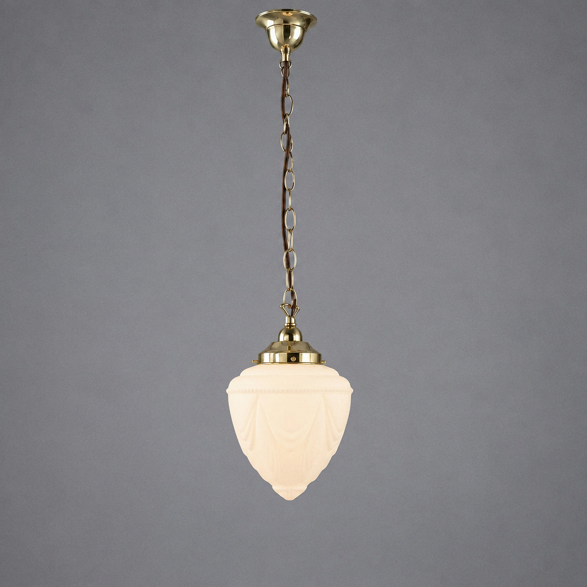 Empire 8'' Opal Matte on Single Chain Suspension, Polished Brass