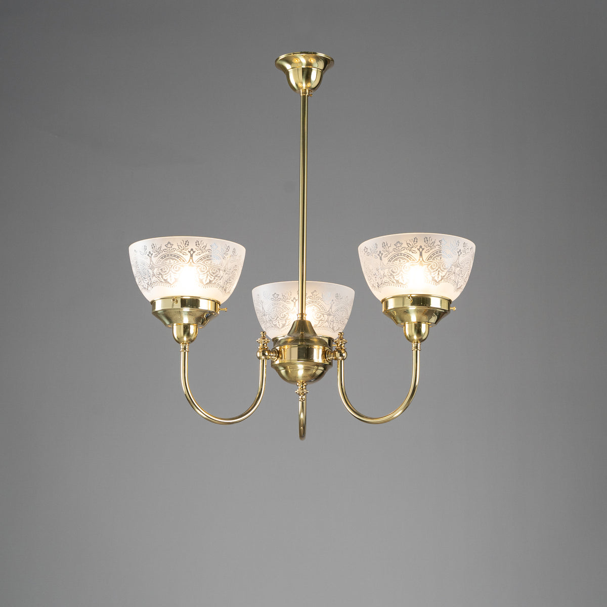 Luke 3 Light Pendant Polished Brass with Keon Frost Etch Shades