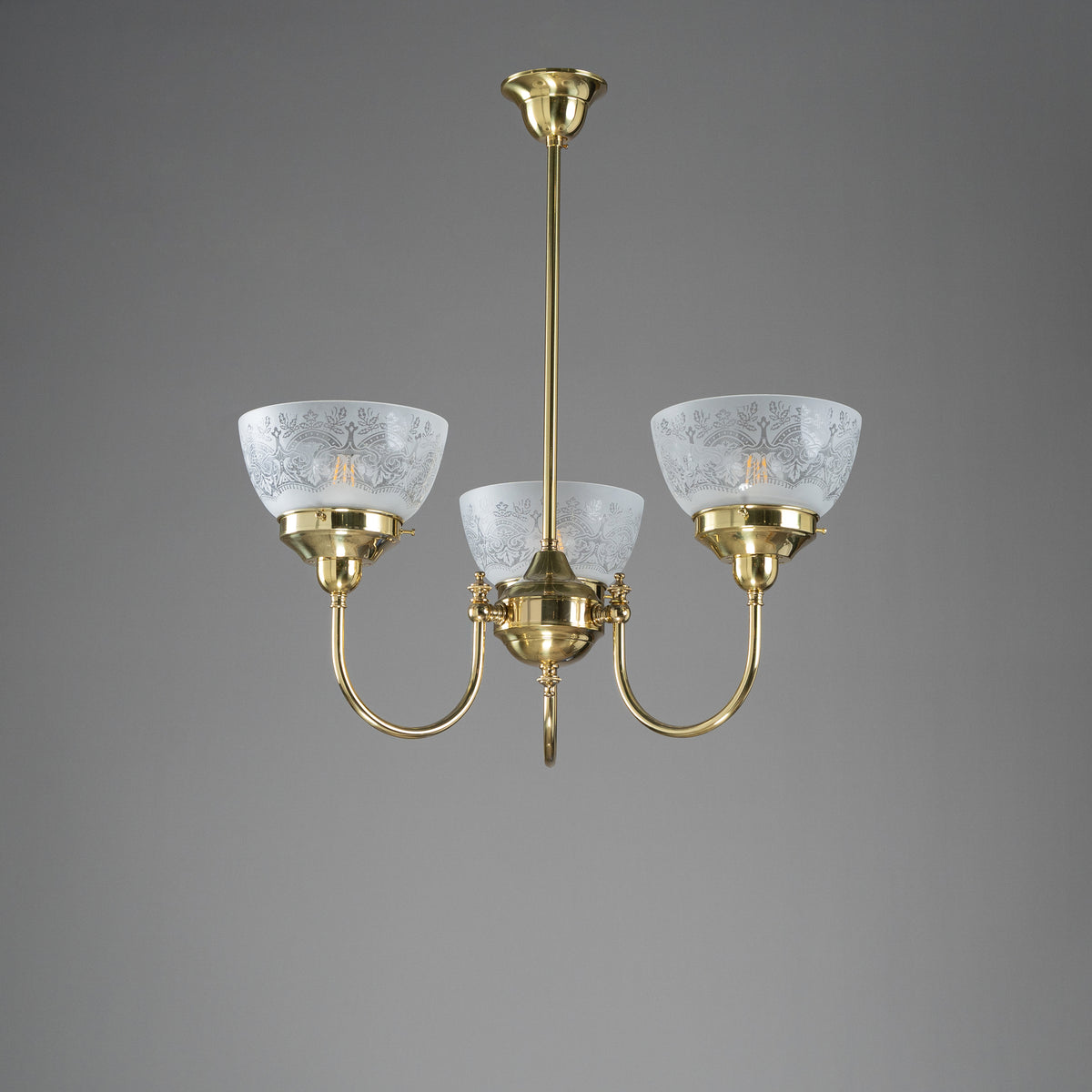 Luke 3 Light Pendant Polished Brass with Keon Frost Etch Shades