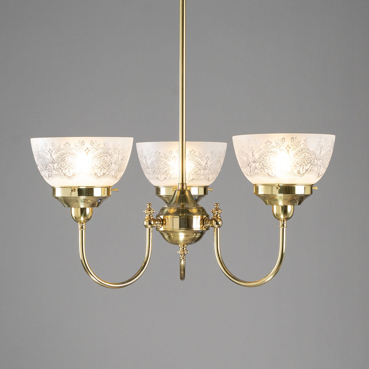 Luke 3 Light Pendant Polished Brass with Keon Frost Etch Shades
