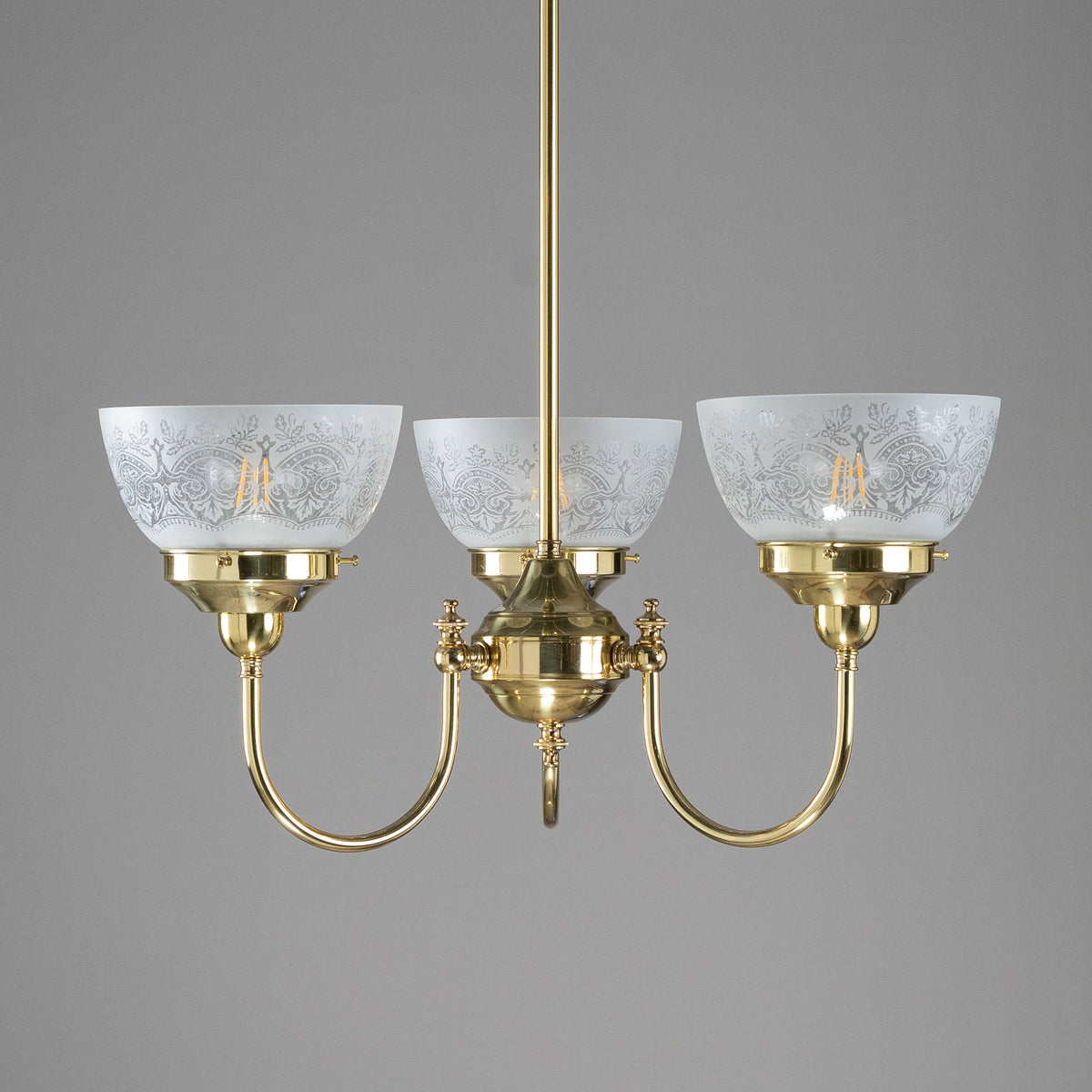 Luke 3 Light Pendant Polished Brass with Keon Frost Etch Shades