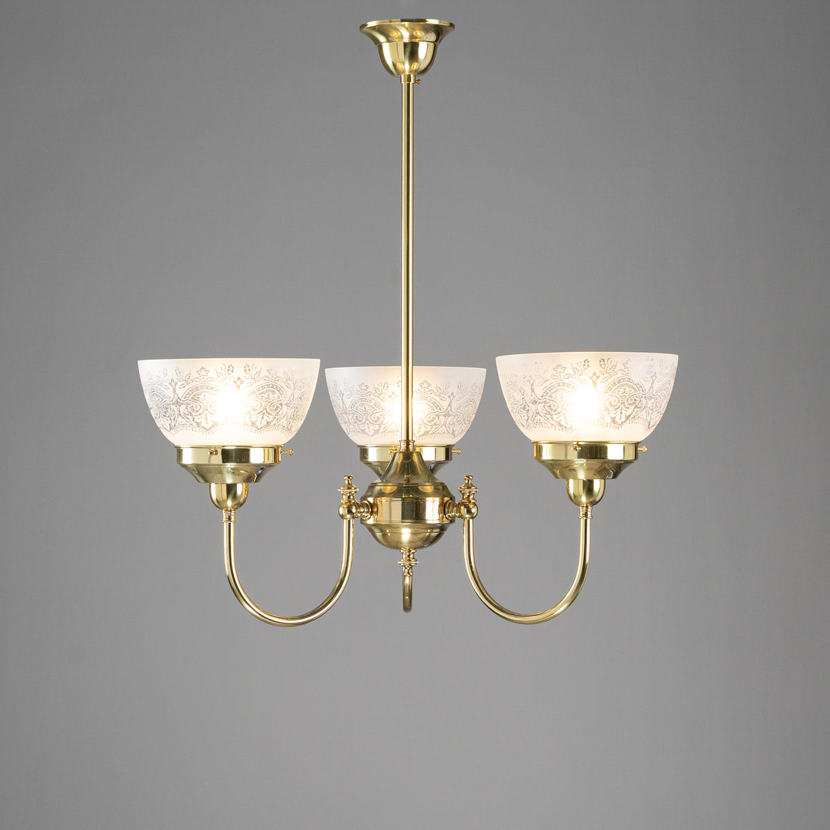 Luke 3 Light Pendant Polished Brass with Keon Frost Etch Shades