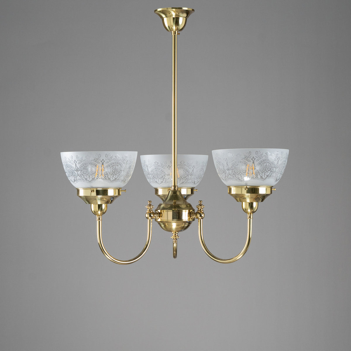 Luke 3 Light Pendant Polished Brass with Keon Frost Etch Shades